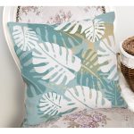 Mavi Zemin Yapraklı Tasarım Desenli Dijital Baskılı Dekoratif Yastık Kırlent Kılıfı Realhomes