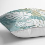 Mavi Zemin Yapraklı Tasarım Desenli Dijital Baskılı Dekoratif Yastık Kırlent Kılıfı Realhomes