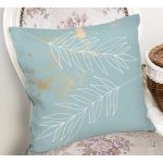 - Rh-K6771-1 - Realhomes Mavi Simli Zemin Yapraklı Tasarım Desenli Dijital Baskılı Dekoratif Yastık Kırlent Kılıfı Realhomes