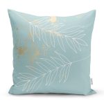 - Rh-K6771 - Realhomes Mavi Simli Zemin Yapraklı Tasarım Desenli Dijital Baskılı Dekoratif Yastık Kırlent Kılıfı Realhomes