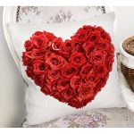 - Rh-K69-1 - Realhomes  Kırmızı Kalp Desenli Dijital Baskılı Dekoratif Yastık Kırlent Kılıfı Realhomes