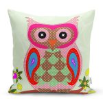 - Rh-K7 - Realhomes Sevimli Baykuş Figürlü Özel Tasarım Dijital Baskılı Yastık Kırlent Kılıfı Realhomes