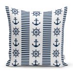 - Rh-K702 - Realhomes Lacivert Denizci Motifleri Dijital Baskılı Yastık Kırlent Kılıfı Realhomes