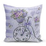 - Rh-K709 - Realhomes Bisiklet Ve Çiçek Figürlü Özel Tasarım Dijital Baskılı Modern Yastık Kırlent Kılıfı Realhomes