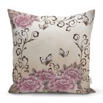 Çiçek Ve Kelebek Temalı Özel Tasarım Dijital Baskılı Modern Yastık Kırlent Kılıfı Realhomes
