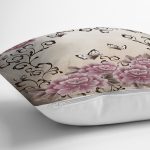 Çiçek Ve Kelebek Temalı Özel Tasarım Dijital Baskılı Modern Yastık Kırlent Kılıfı Realhomes