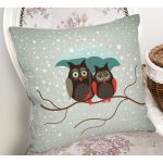 - Rh-K8-1 - Realhomes Sevimli Şemsiyeli Baykuş Figürlü Özel Tasarım Dijital Baskılı Modern Yastık Kırlent Kılıfı Realhomes