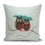 - Rh-K8 - Realhomes Sevimli Şemsiyeli Baykuş Figürlü Özel Tasarım Dijital Baskılı Modern Yastık Kırlent Kılıfı Realhomes