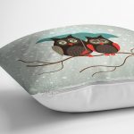 - Rh-K8-2 - Realhomes Sevimli Şemsiyeli Baykuş Figürlü Özel Tasarım Dijital Baskılı Modern Yastık Kırlent Kılıfı Realhomes