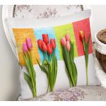 - Rh-K806-1 - Realhomes Beyaz Zeminde Renkli Laleler Özel Tasarımlı Yastık Kırlent Kılıfı Realhomes