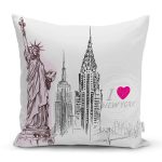 - Rh-K81 - Realhomes Özgürlük Anıtı New York Yazılı Dijital Baskılı Dekoratif Yastık Kırlent Kılıfı Realhomes
