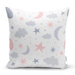 Beyaz Zeminde Bulut Ay Ve Yıldız Motifli Özel Tasarım Dijital Baskılı Modern Yastık Kırlent Kılıfı Realhomes
