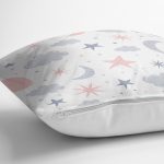 Beyaz Zeminde Bulut Ay Ve Yıldız Motifli Özel Tasarım Dijital Baskılı Modern Yastık Kırlent Kılıfı Realhomes