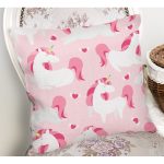 Pembe Zeminde Sevimli Unicorn Motifli Özel Tasarım Dijital Baskılı Modern Yastık Kırlent Kılıfı Realhomes