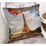 - Rh-K96-1 - Realhomes Eyfel Kulesi Sonbahar Temalı Dijital Baskılı Dekoratif Yastık Kırlent Kılıfı Realhomes