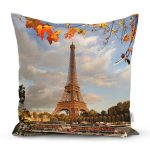 - Rh-K96 - Realhomes Eyfel Kulesi Sonbahar Temalı Dijital Baskılı Dekoratif Yastık Kırlent Kılıfı Realhomes