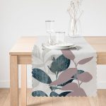 Özel Tasarım Yaprak Motifli Dijital Baskılı Dekoratif Runner Realhomes