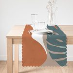 - Runner-10013-1 - Realhomes Renkli Zemin Tropik Yaprak Çizimli Dijital Baskılı Dekoratif Runner Realhomes