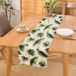 - Runner-10040 - Realhomes Yeşil Tropik Yapraklar Tasarımlı Dijital Baskılı Modern Runner Realhomes