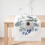 - Runner-10071-1 - Realhomes Pastel Mavi Gül Desenli Dijital Baskılı Dekoratif Runner Realhomes