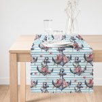 Mavi Çizgili Çapa Tasarımlı Dijital Baskılı Dekoratif Runner Realhomes