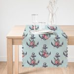 Mint Yeşili Zemin Çapa Tasarımlı Dijital Baskılı Dekoratif Runner Realhomes