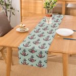 Mint Yeşili Zemin Çapa Tasarımlı Dijital Baskılı Dekoratif Runner Realhomes