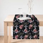 Siyah Zemin Çapa Motifli Dijital Baskılı Modern Runner Realhomes