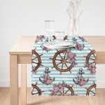 - Runner-10086-1 - Realhomes Mavi Çizgili Çapa & Dümen Motifli Dijital Baskılı Modern Runner Realhomes