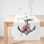 Beyaz Zeminde Sade Çapa Tasarımlı Dijital Baskılı Dekoratif Runner Realhomes