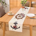 Beyaz Zeminde Sade Çapa Tasarımlı Dijital Baskılı Dekoratif Runner Realhomes