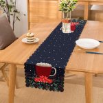 - Runner-10102 - Realhomes Lacivert Zemin Kırmızı Bardak Desenli Dijital Baskılı Modern Runner Realhomes