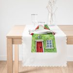 - Runner-10114-1 - Realhomes Minyatür Yeşil Ev Çizimli Dijital Baskılı Modern Runner Realhomes