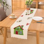 - Runner-10114 - Realhomes Minyatür Yeşil Ev Çizimli Dijital Baskılı Modern Runner Realhomes