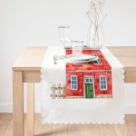 Minyatür Kırmızı Ev Çizimli Dijital Baskılı Dekoratif Runner Realhomes