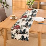 - Runner-10121 - Realhomes Kar Zeminli Geyik & Çam Ağacı Tasarımlı Dijital Baskılı Dekoratif Runner Realhomes