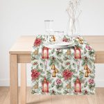 - Runner-10133-1 - Realhomes  Şamdan Tasarımlı Yılbaşı Konseptli Dijital Baskılı Dekoratif Runner Realhomes