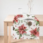 - Runner-10134-1 - Realhomes Kırmızı Gül & Kozalak Tasarımlı Dijital Baskılı Modern Runner Realhomes