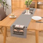 - Runner-10142 - Realhomes Gri Zemin Antika Daktilo Çizimli Dijital Baskılı Modern Runner Realhomes