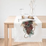 Kurdeleli Kozalak Motifli Dijital Baskılı Dekoratif Runner Realhomes