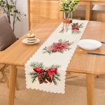 - Runner-10184 - Realhomes  Özel Tasarım Kurdeleli Kozalak Motifli Dijital Baskılı Dekoratif Runner Realhomes