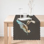 - Runner-10186-1 - Realhomes Mavi & Sarı Tüy Motifli Dijital Baskılı Dekoratif Runner Realhomes