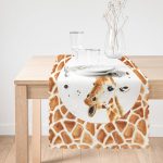 - Runner-10201-1 - Realhomes Beyaz Zemin Zürafa Desenli Dijital Baskılı Modern Runner Realhomes