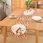 - Runner-10201 - Realhomes Beyaz Zemin Zürafa Desenli Dijital Baskılı Modern Runner Realhomes