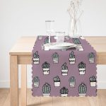 - Runner-10217-1 - Realhomes Açık Mor Zeminli Kaktüs Tasarımlı Dijital Baskılı Modern Runner Realhomes