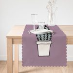 - Runner-10220-1 - Realhomes Açık Mor Zemin Sade Kaktüs Tasarımlı Dijital Baskılı Dekoratif Runner Realhomes