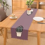 - Runner-10220 - Realhomes Açık Mor Zemin Sade Kaktüs Tasarımlı Dijital Baskılı Dekoratif Runner Realhomes