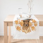 - Runner-10324-1 - Realhomes Gold Yaprak Detaylı Geyik Tasarımlı Dijital Baskılı Dekoratif Runner Realhomes