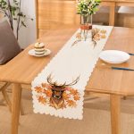 - Runner-10324 - Realhomes Gold Yaprak Detaylı Geyik Tasarımlı Dijital Baskılı Dekoratif Runner Realhomes