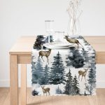 - Runner-10347-1 - Realhomes Suluboya Çam Ağacı & Geyik Tasarımlı Dijital Baskılı Modern Runner Realhomes